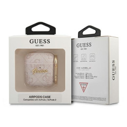 „Guess 4G Script“ metalinis kolekcijos dėklas, skirtas „AirPods 1 / 2“ – rožinis