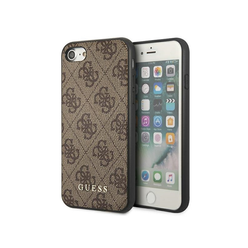 „Guess 4G“ metalinis auksinis logotipo dėklas iPhone SE 2022 / 2020 / 7 / 8 - rudas