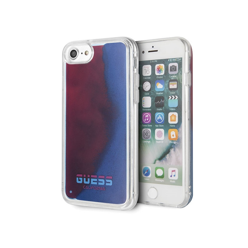 „Guess California“ tamsoje šviečiantis dėklas, skirtas „iPhone 7 / 8 / SE 2020“ – raudonas