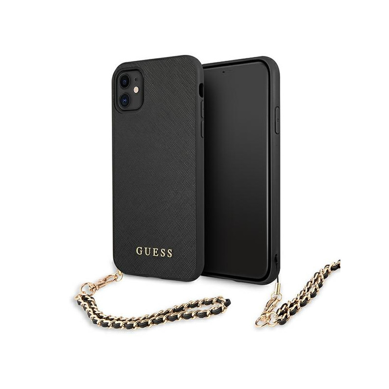 „Guess Saffiano“ grandinėlės formos dėklas, skirtas iPhone 11 6.1" / Xr - juodas