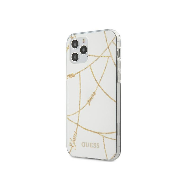 „Guess“ auksinės grandinėlės kolekcijos iPhone 12 Pro Max 6.7" dėklas – baltas