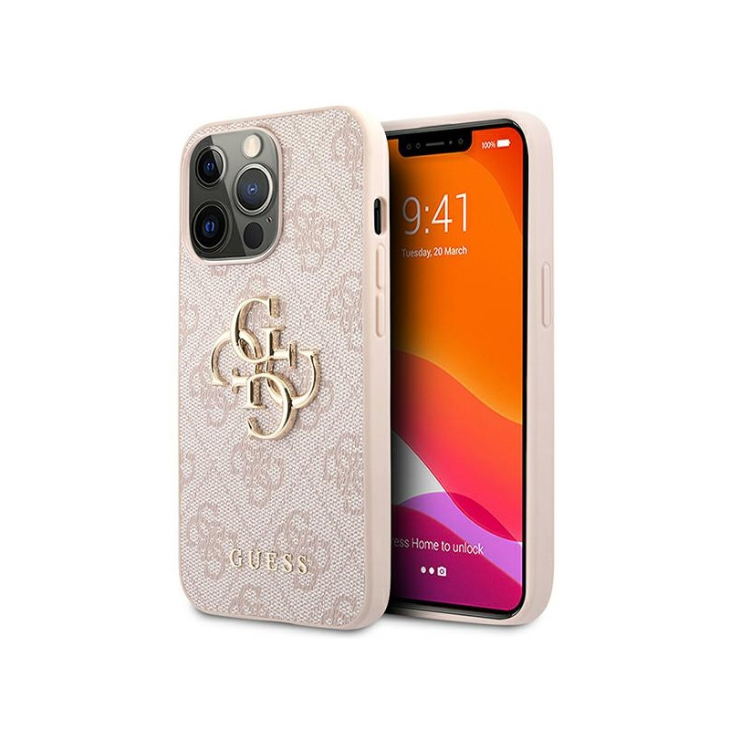 „Guess 4G“ didelis metalinis logotipo dėklas iPhone 13 Pro / 13 6.1" – rožinis