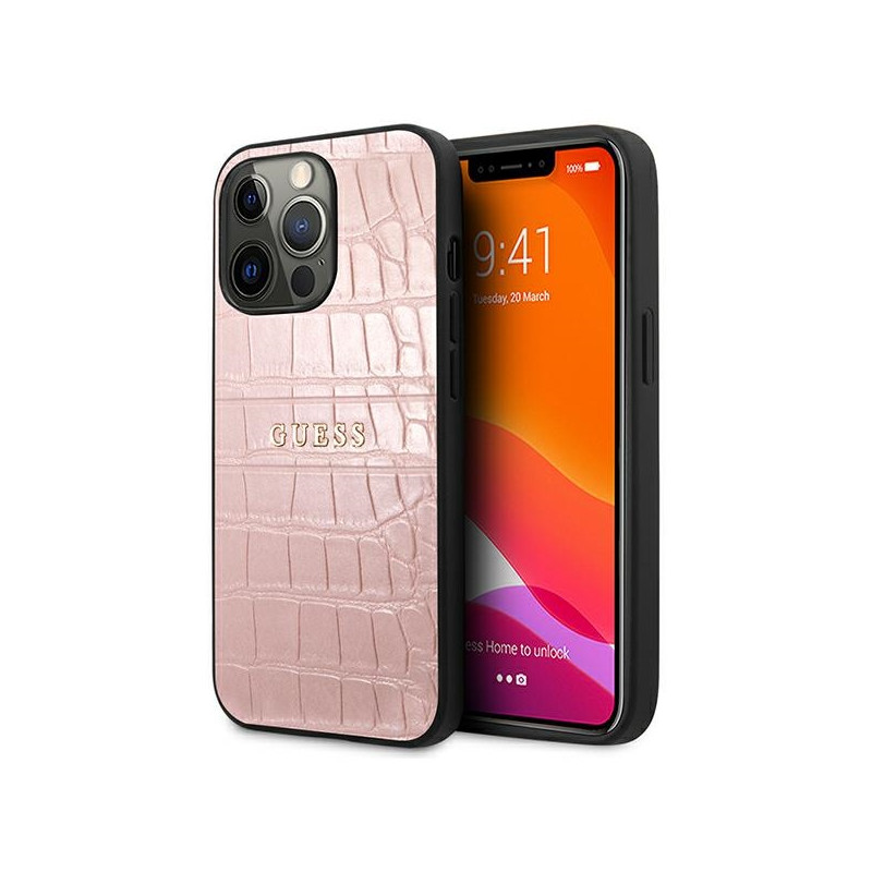 „Guess Croco Strap Collection“ iPhone 13 Pro / 13 6.1 colio dėklas – rožinis