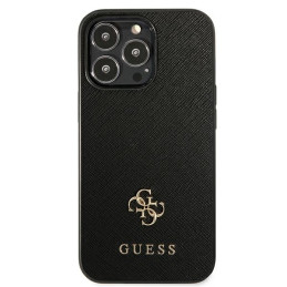 „Guess Saffiano 4G“ mažas metalinis logotipo dėklas, skirtas „iPhone 13 Pro / 13 6.1“ – juodas