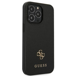„Guess Saffiano 4G“ mažas metalinis logotipo dėklas, skirtas „iPhone 13 Pro / 13 6.1“ – juodas