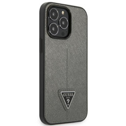„Guess Saffiano“ trikampio logotipo dėklas, skirtas „iPhone 13 Pro“ / 13 6.1 colio – sidabrinis