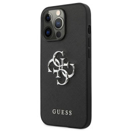 „Guess Saffiano 4G“ metalinis dėklas su logotipu, skirtas iPhone 13 Pro / 13 6.1" - juodas