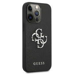 „Guess Saffiano 4G“ metalinis dėklas su logotipu, skirtas iPhone 13 Pro / 13 6.1" - juodas
