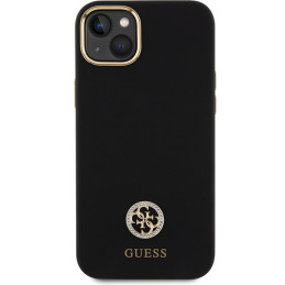 „Guess“ silikoninis „Logo Strass 4G“ dėklas, skirtas „iPhone 15 Plus / 14 Plus 6.7“ – juodas