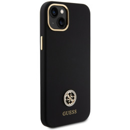 „Guess“ silikoninis „Logo Strass 4G“ dėklas, skirtas „iPhone 15 Plus / 14 Plus 6.7“ – juodas