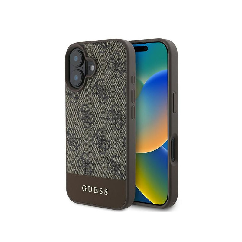 „Guess 4G“ apatinis juostelės dėklas, skirtas „iPhone 16 Plus 6.7“ – rudas