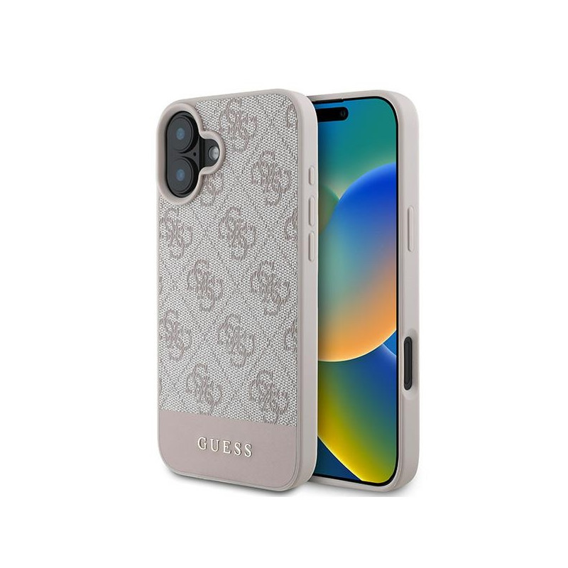 „Guess 4G“ apatinis juostelės dėklas, skirtas „iPhone 16 Plus 6.7“ – rožinis