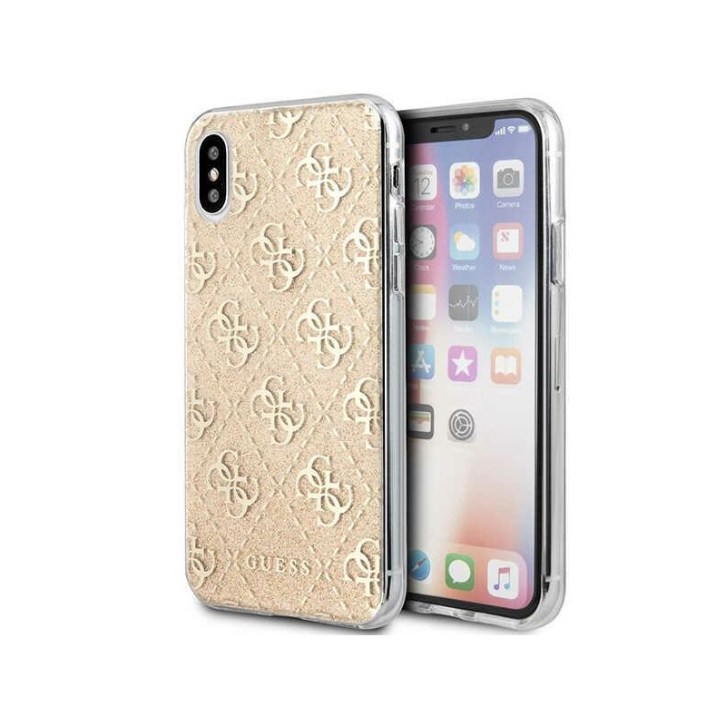 „Guess 4G“ blizgučiais puoštas iPhone X/ Xs dėklas – auksinis
