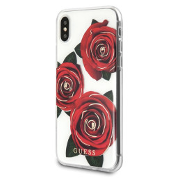 „Guess Flower Desire“ raudonos rožės iPhone X dėklas – permatomas