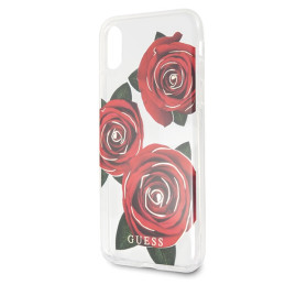 „Guess Flower Desire“ raudonos rožės iPhone X dėklas – permatomas