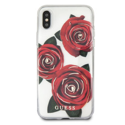 „Guess Flower Desire“ raudonos rožės iPhone X dėklas – permatomas