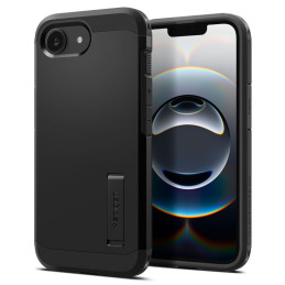 „Spigen Tough Armor“ dėklas su „MagSafe“ apsauga, skirtas „iPhone 16e“ su stovu – juodas