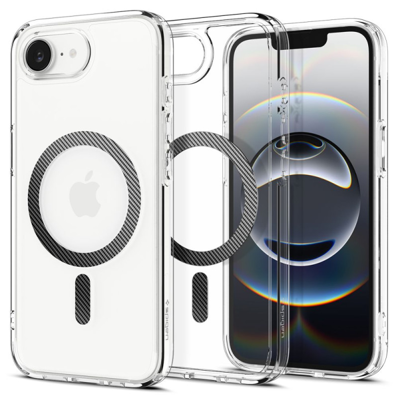 „Spigen Ultra Hybrid MagSafe iPhone 16e“ anglies pluošto dėklas – skaidrus