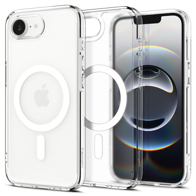 „Spigen Ultra Hybrid MagSafe iPhone 16e“ dėklas – baltas, permatomas