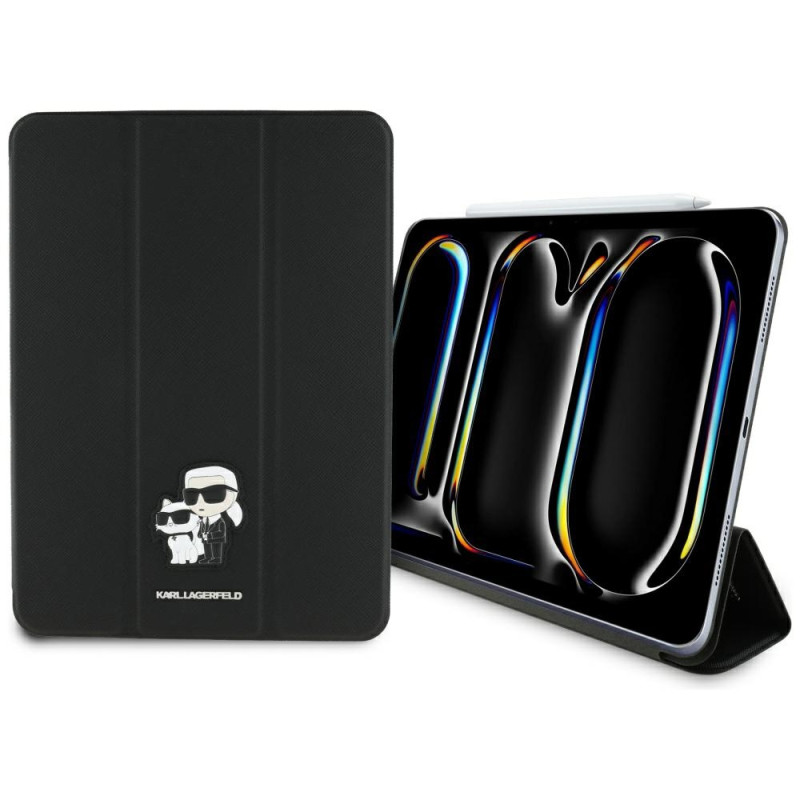 Karl Lagerfeld Saffiano magnetinis Karl & Choupette iPad Pro 11" 2024 dėklas – juodas