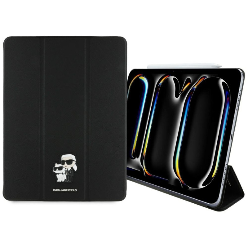 „Karl Lagerfeld Saffiano“ magnetinis „Karl & Choupette“ dėklas „iPad Pro 13“ (2024) – juodas