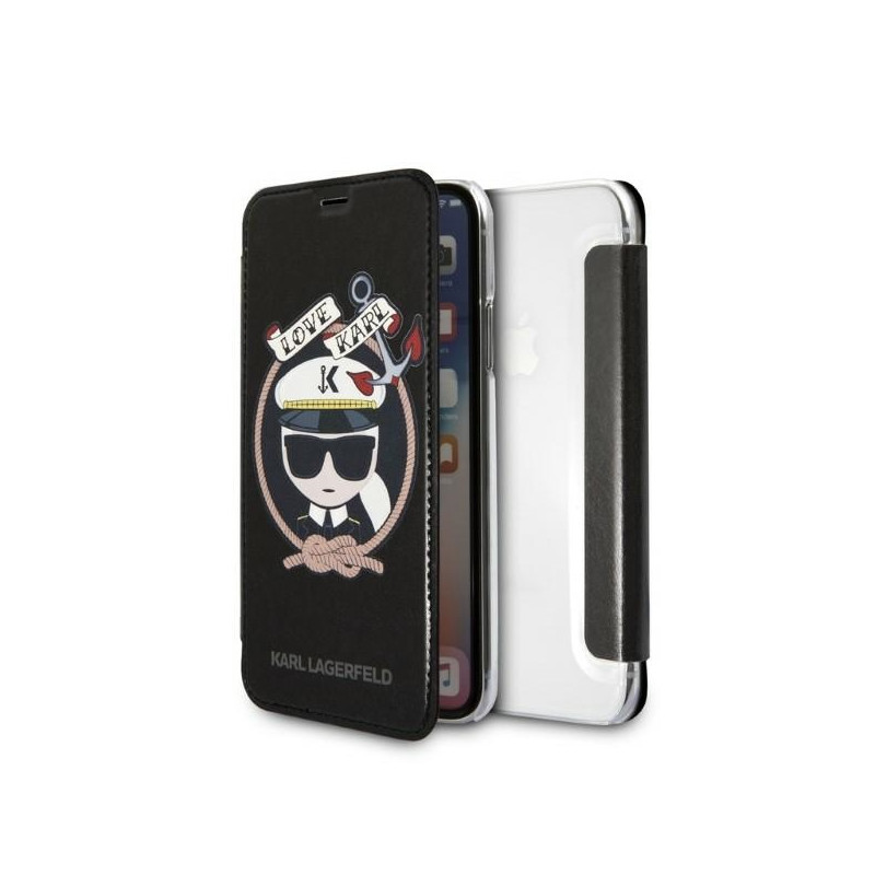 Karl Lagerfeld Signature blizgučiais puoštas iPhone X/ Xs dėklas – juodas