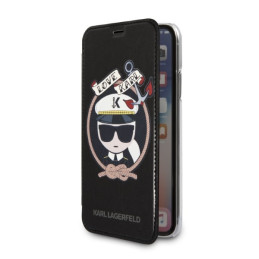 Karl Lagerfeld Signature blizgučiais puoštas iPhone X/ Xs dėklas – juodas