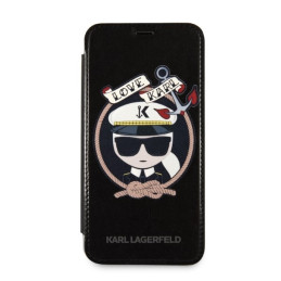 Karl Lagerfeld Signature blizgučiais puoštas iPhone X/ Xs dėklas – juodas