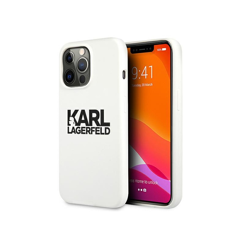„Karl Lagerfeld“ silikoninis dėklas su „Stack“ logotipu, skirtas „iPhone 13 Pro“ / 13 6.1 colio – baltas