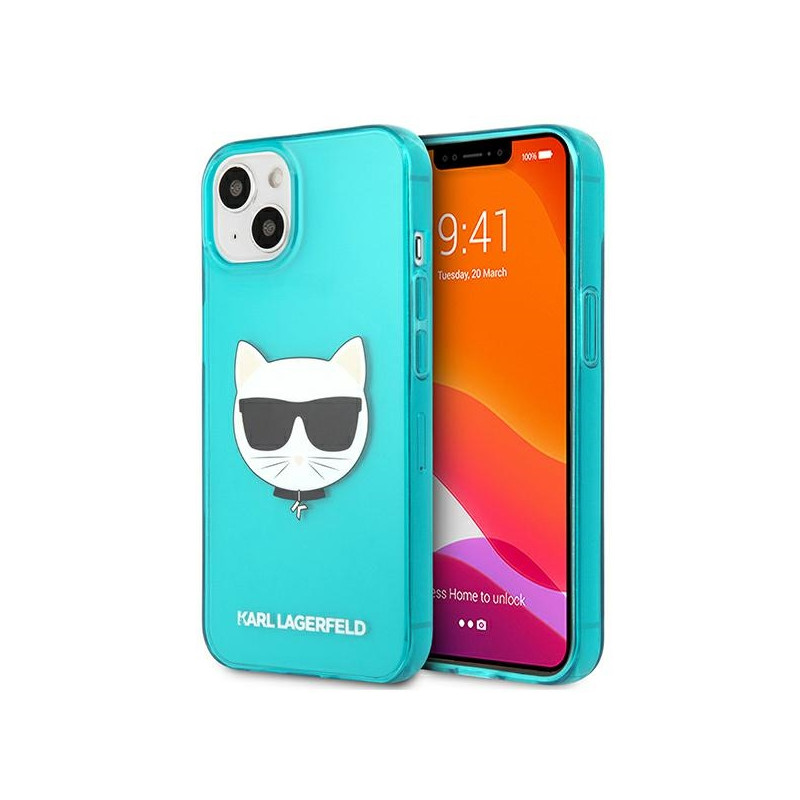 Karl Lagerfeld blizgučiais puoštas „Choupette Fluo“ dėklas, skirtas „iPhone 13 mini 5.4“ – mėlynas