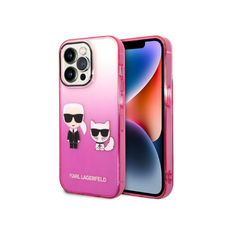 Karl Lagerfeld Gradient Ikonik Karl & Choupette iPhone 14 Pro 6.1" dėklas – rožinis