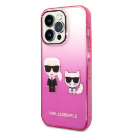 Karl Lagerfeld Gradient Ikonik Karl & Choupette iPhone 14 Pro 6.1" dėklas – rožinis