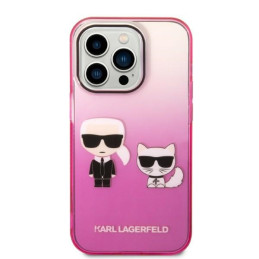 Karl Lagerfeld Gradient Ikonik Karl & Choupette iPhone 14 Pro 6.1" dėklas – rožinis