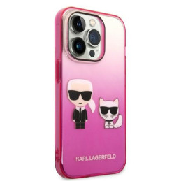 Karl Lagerfeld Gradient Ikonik Karl & Choupette iPhone 14 Pro 6.1" dėklas – rožinis