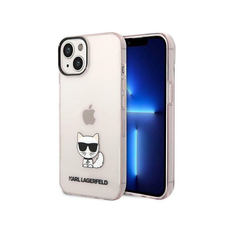 Karl Lagerfeld permatomas „Choupette“ dėklas, skirtas iPhone 14 Plus / 15 Plus 6.7" – rožinis