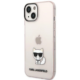 Karl Lagerfeld permatomas „Choupette“ dėklas, skirtas iPhone 14 Plus / 15 Plus 6.7" – rožinis