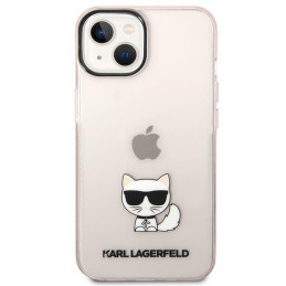 Karl Lagerfeld permatomas „Choupette“ dėklas, skirtas iPhone 14 Plus / 15 Plus 6.7" – rožinis