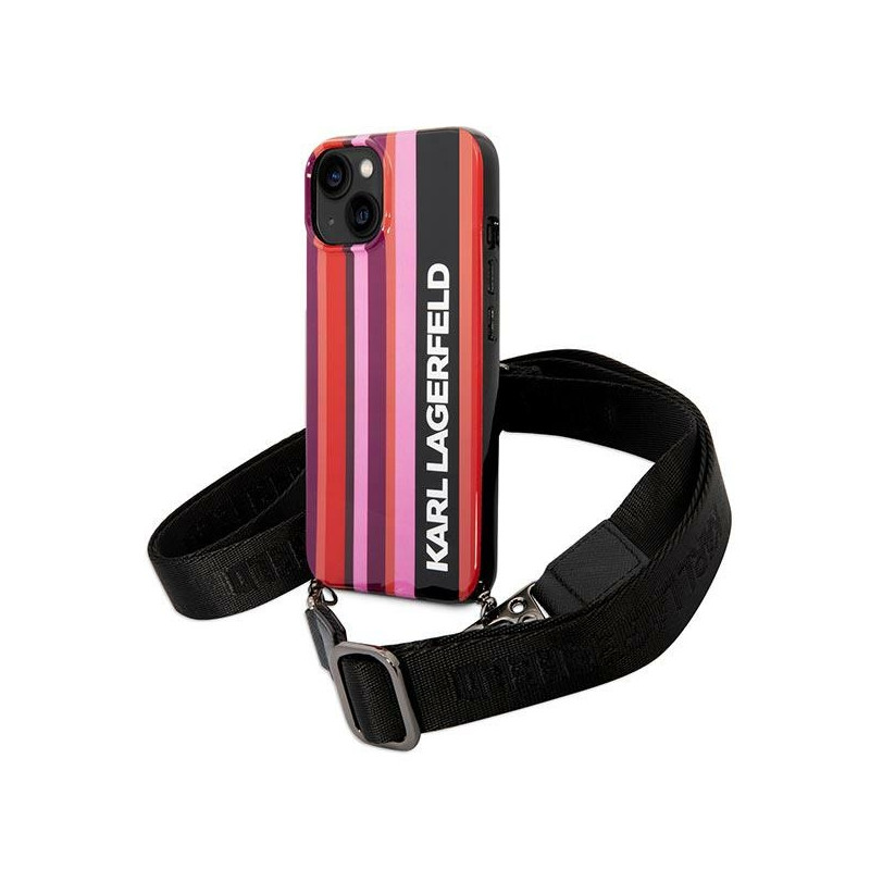 „Karl Lagerfeld“ spalvotų juostelių dirželio dėklas, skirtas „iPhone 14 Plus / 15 Plus 6.7“ – rožinis