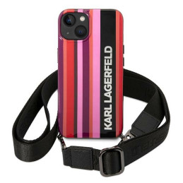„Karl Lagerfeld“ spalvotų juostelių dirželio dėklas, skirtas „iPhone 14 Plus / 15 Plus 6.7“ – rožinis