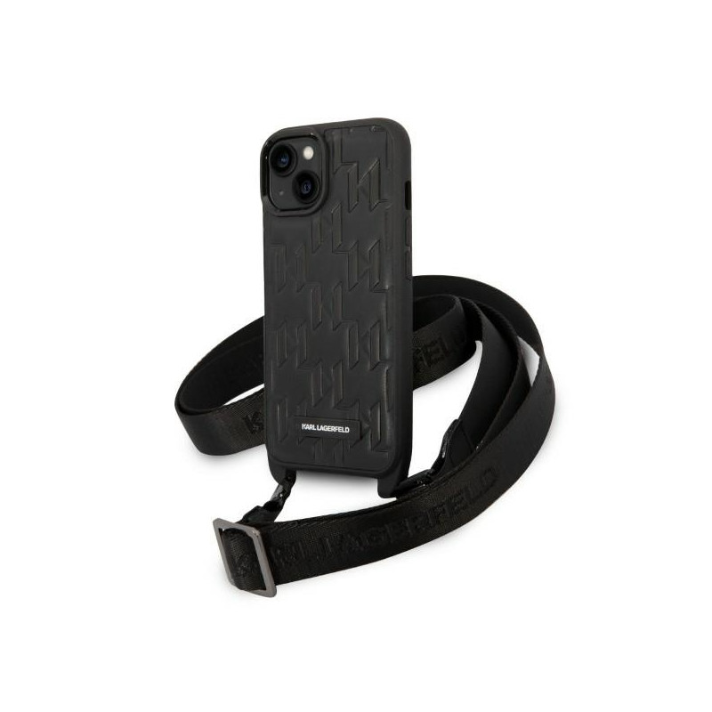 Karl Lagerfeld monogramos plokštelės logotipo dirželio dėklas iPhone 14 / 15 / 13 6.1" - juodas