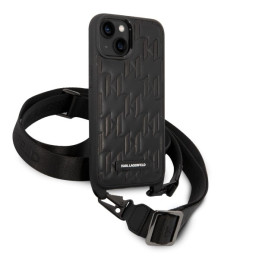 Karl Lagerfeld monogramos plokštelės logotipo dirželio dėklas iPhone 14 / 15 / 13 6.1" - juodas