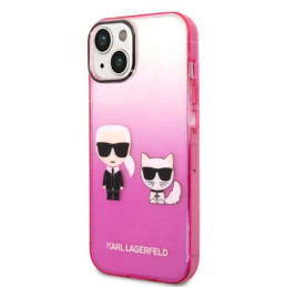 „Karl Lagerfeld Gradient Ikonik Karl & Choupette“ dėklas, skirtas iPhone 14 / 15 / 13 6.1" – rožinis