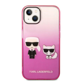 „Karl Lagerfeld Gradient Ikonik Karl & Choupette“ dėklas, skirtas iPhone 14 / 15 / 13 6.1" – rožinis