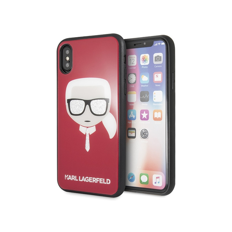 Karl Lagerfeld Iconic Blizgučiais puoštas iPhone X/ Xs dėklas – raudonas
