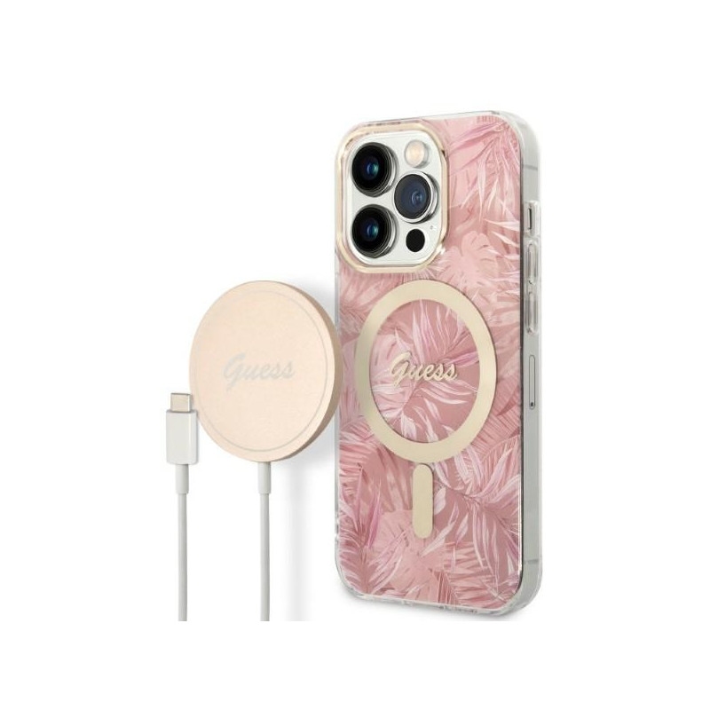 „Guess MagSafe“ dėklas ir įkroviklis, skirtas „iPhone 14 Pro 6.1“ – rožinis