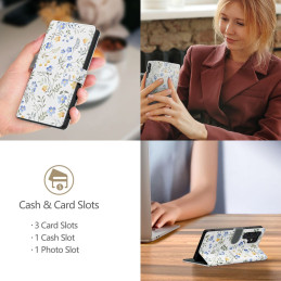 „Tech-Protect“ piniginės dėklas, skirtas „iPhone 16e“ – ramunės su lapais