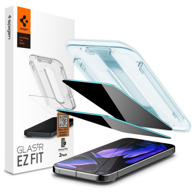 „Spigen Glas.TR“ „Ez Fit“ „Privacy HD“ 2 vnt. pakuotėje – „Google Pixel 9 / 9 Pro“ skirti privatumo stiklai.