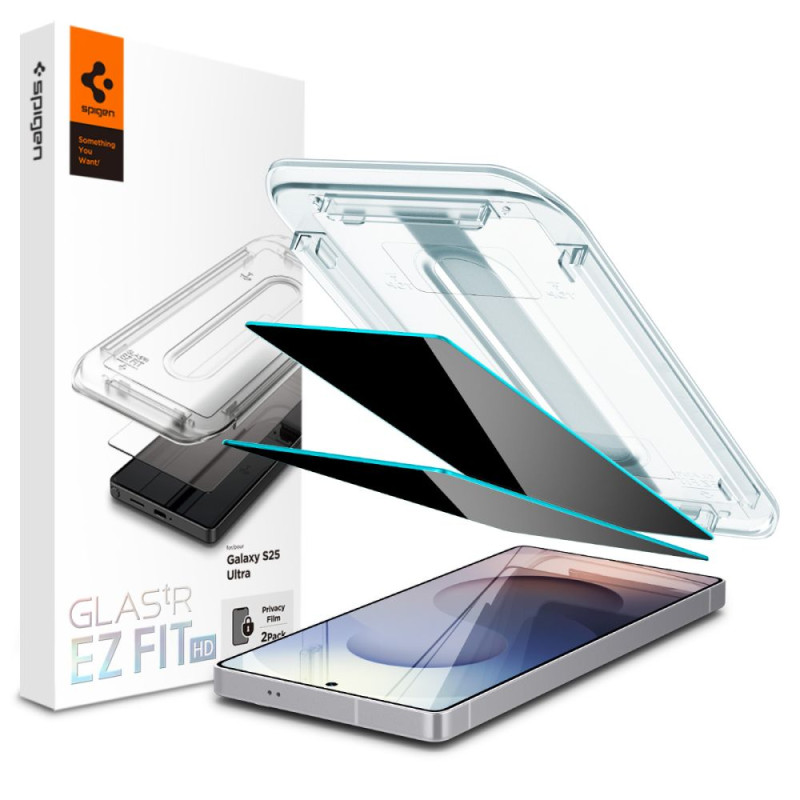 „Spigen Glas.TR Ez Fit“ privatumo dėklai, 2 vnt., skirti „Samsung Galaxy S25 Ultra“.