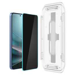 „Spigen Glas.TR Ez Fit“ Privacy HD 2 vnt. apsauginių stiklų, skirtų „Samsung Galaxy S24 / S25“, pakuotėje.