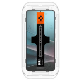 „Spigen Glas.TR Ez Fit“ Privacy HD 2 vnt. apsauginių stiklų, skirtų „Samsung Galaxy S24 / S25“, pakuotėje.